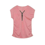 Short-Sleeved T-shirt Blouse with Chest Zipper