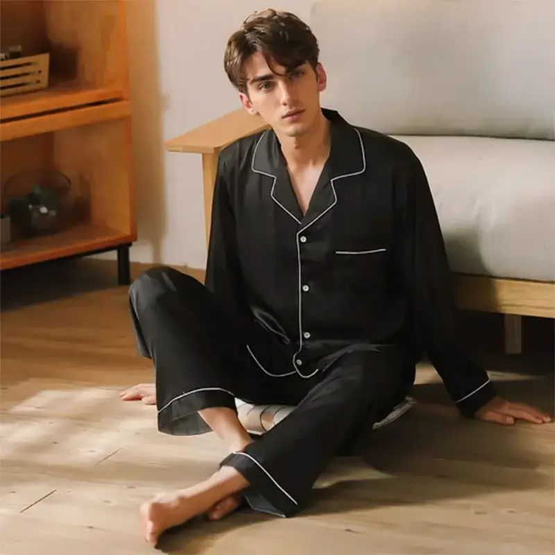 men's pyjamas uk, Sleepwear For Man Shirt Long Sleeve Pyjama black