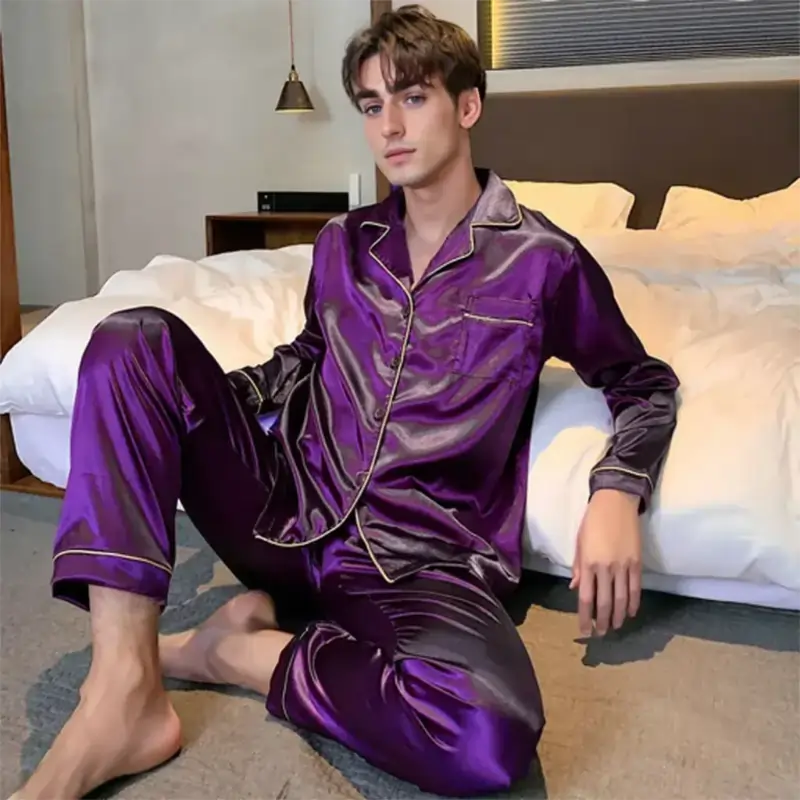 men's pyjamas uk , Sleepwear For Man Shirt Long Sleeve Pyjama Purple