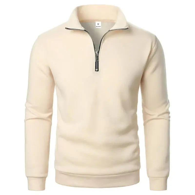 Spring Autumn New Casual Half Zipper Stand Collar Apricot Sweatshirt