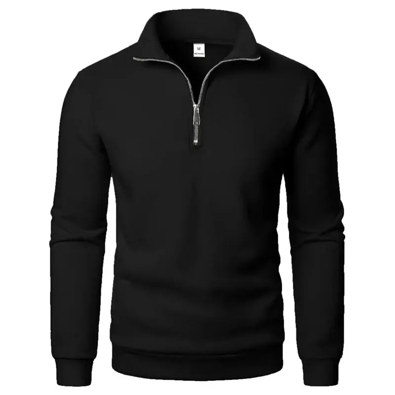 Spring Autumn New Casual Half Zipper Stand Collar Black Sweatshirt