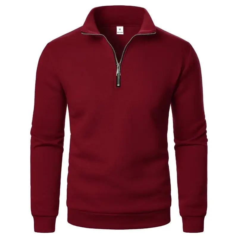 Spring Autumn New Casual Half Zipper Stand Collar Burgundy Sweatshirt