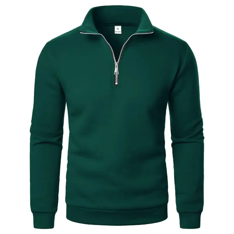 Spring Autumn New Casual Half Zipper Stand Collar Navy Green Sweatshirt