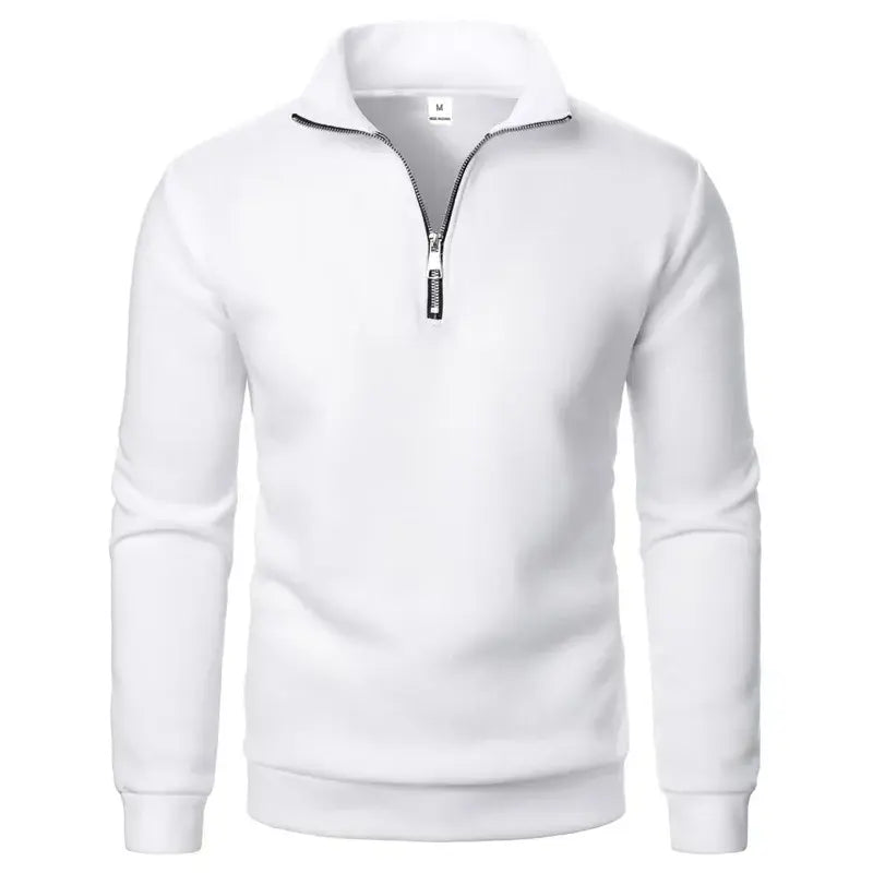 Spring Autumn New Casual Half Zipper Stand Collar White Sweatshirt