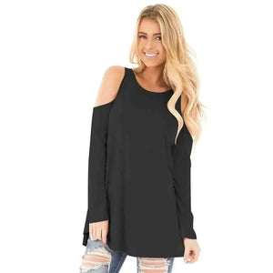 Stitching Cold Shoulder Long Sleeves Spring Summer Tops