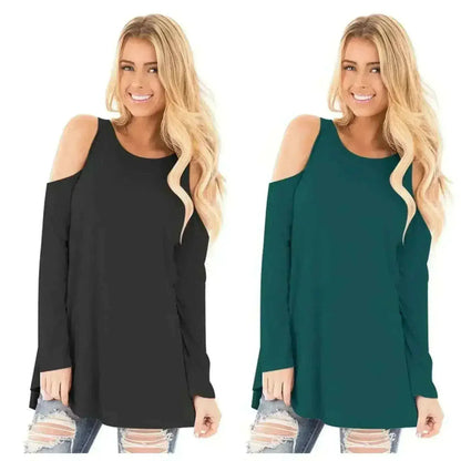 Stitching Cold Shoulder Long Sleeves Spring Summer Tops