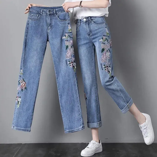 Stretch Straight Jeans Women's Summer Blue