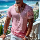 mens t shirts uk, Summer Men's Pink Casual T-shirt, Large-sized Round-neck