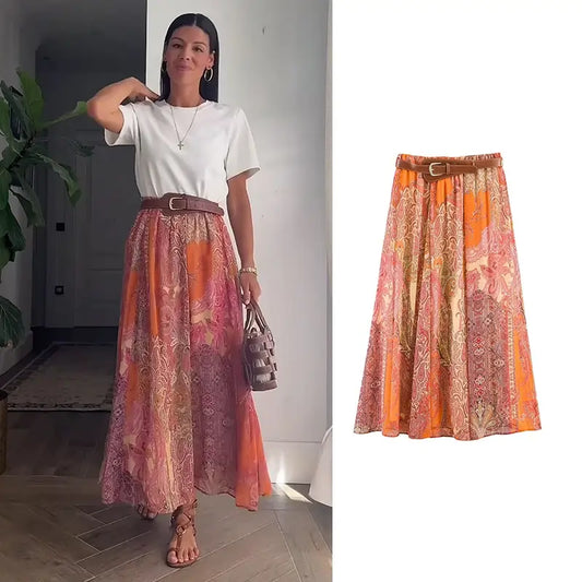 Summer New Skirts Women's 2026 New Fashion Retro Coral Red