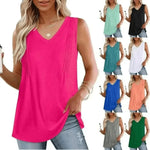 Women Wearing Rose Red Summer Pleated Tank Tops