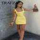 dress online uk, Women Wearing In TRAFZA 2025 Fashion Women's Yellow Plaid Sling Dress 2nd View