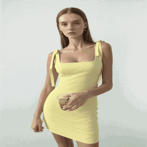 Women Wearing TRAFZA 2025 Fashion Yellow Plaid Sling Dress