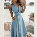 ladies dresses, Women Wearing Blue Pocket Midi Dress Casual