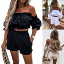 Women 2 Piece Sets Off Shoulder Ruffle Crop Top