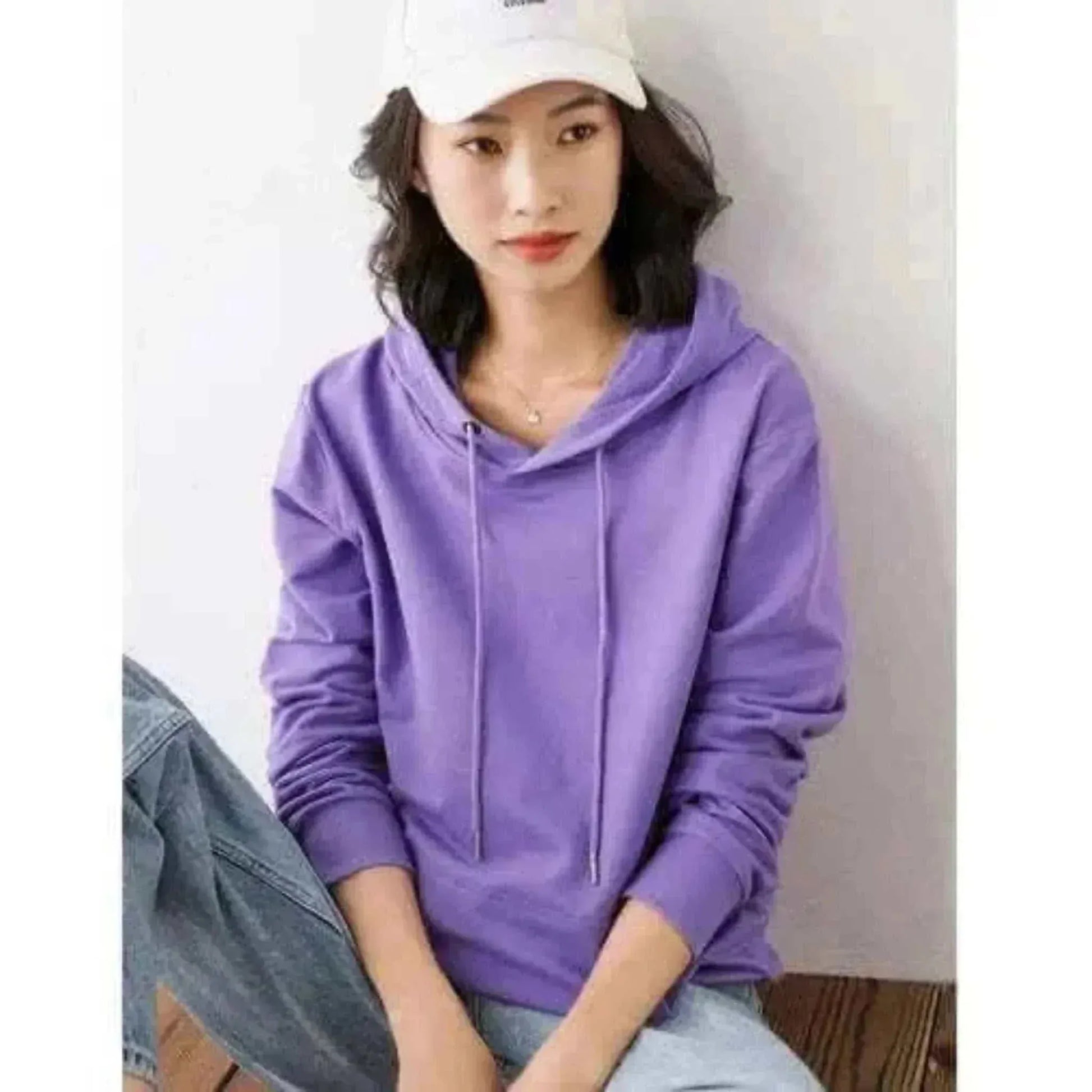 Women Wearing Purple Hoodies 100% Cotton Spring Autumn Loose Long Sleeve
