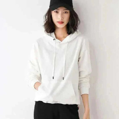 Women Wearing White Hoodies 100% Cotton Spring Autumn Loose Long Sleeve