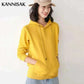 Women Wearing Yellow Hoodies 100% Cotton Spring Autumn Loose Long Sleeve