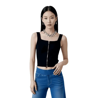 Women Model Wearing Jeans Denim Dark Blue Pant Wide Leg