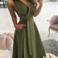 dress online uk, Women Wearing Green Pocket Midi Dress Casual.