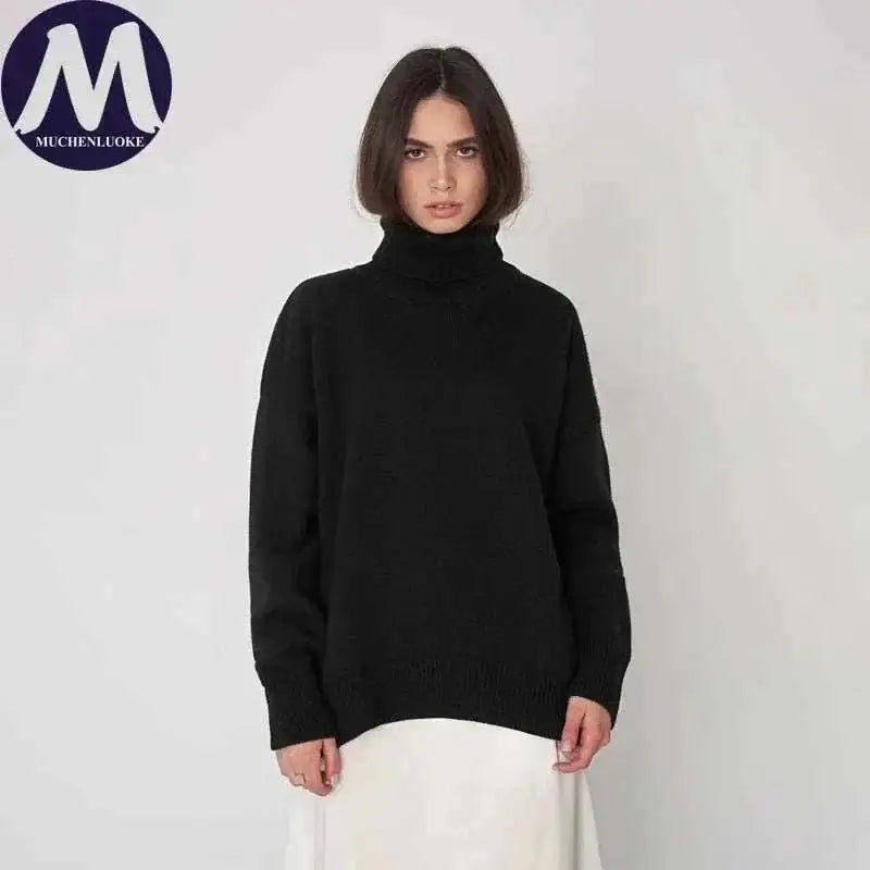 jumpers offers Women Wearing Black Sweater Autumn Winter New High Neck