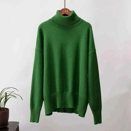 jumpers offers Women Wearing Dark Green Sweater Autumn Winter New High Neck 