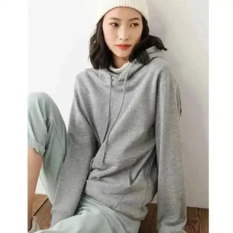 Women Wearing Gray Hoodies 100% Cotton Spring Autumn Loose Long Sleeve