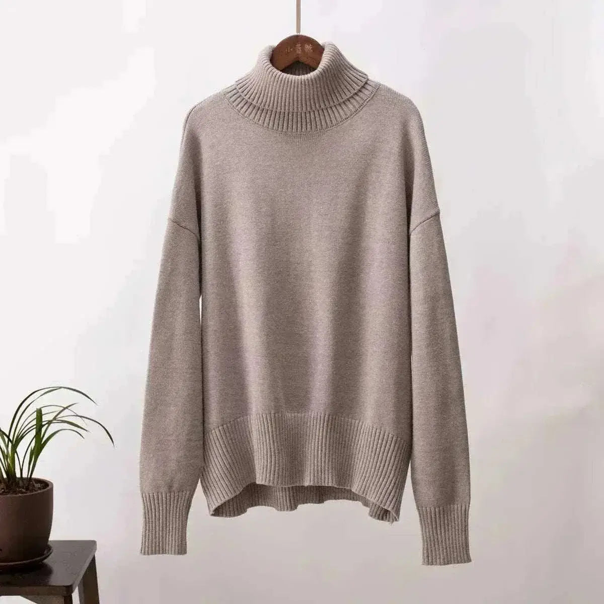 jumpers offers Women Wearing Light Brown Sweater Autumn Winter New High Neck 