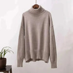 Women Wearing Light Brown Sweater Autumn Winter New High Neck 