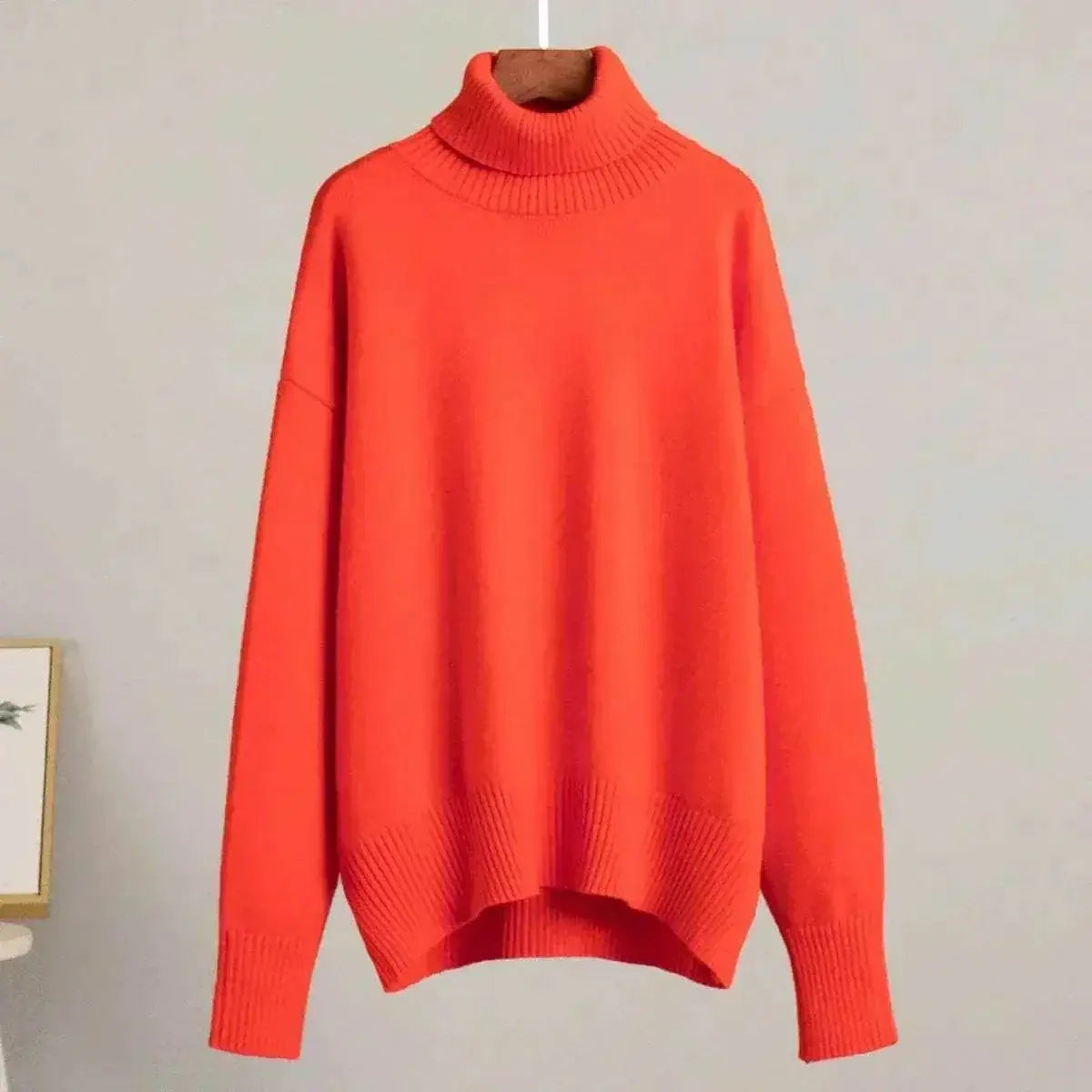 jumpers offers Women Wearing Orange-Red Sweater Autumn Winter New High Neck 