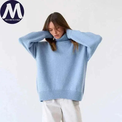 Women Wearing Sweater Autumn Winter New High Neck