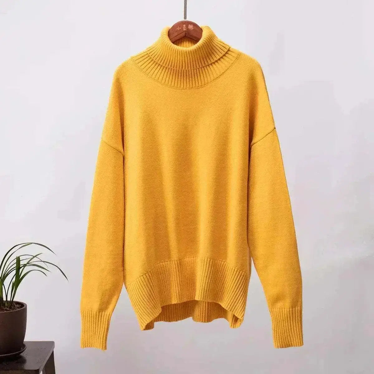 jumpers offers Women Wearing Yellow Sweater Autumn Winter New High Neck 