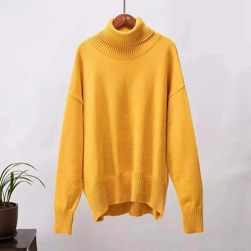 jumpers offers Women Wearing Yellow Sweater Autumn Winter New High Neck 