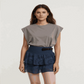 Women Model In Blue Y2K Ruffle Layered Hollow Mini Skirt