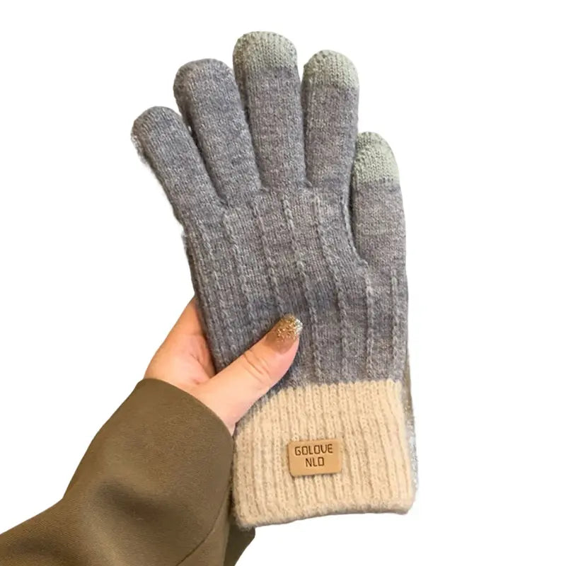 Women's Cable Knit Gray Gloves Warm 