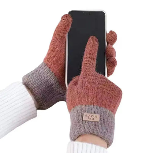 Women's Cable Knit Orange Gloves Warm 