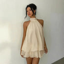 ladies dresses uk,  Women's Halter Neck Dress, Backless Tie-Front Chiffon Khaki