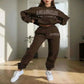 Women's Hoodies Coffee Two Pieces Sets Fashion Letter Print Pullover Sweatpants