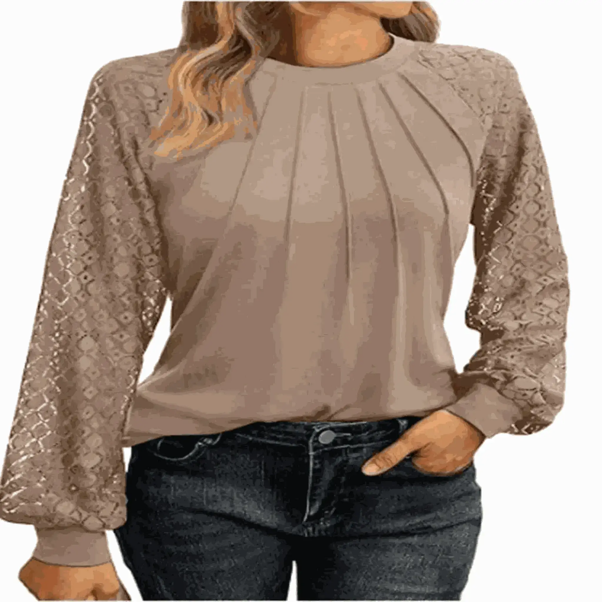 summer tops uk, Women's Round  Khaki Lantern Long Casual Top