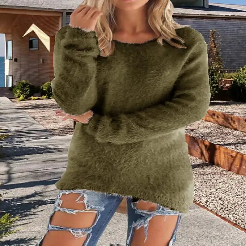 Women's Sweaters Army GreenComfortable Long Sleeve O Neck Casual 