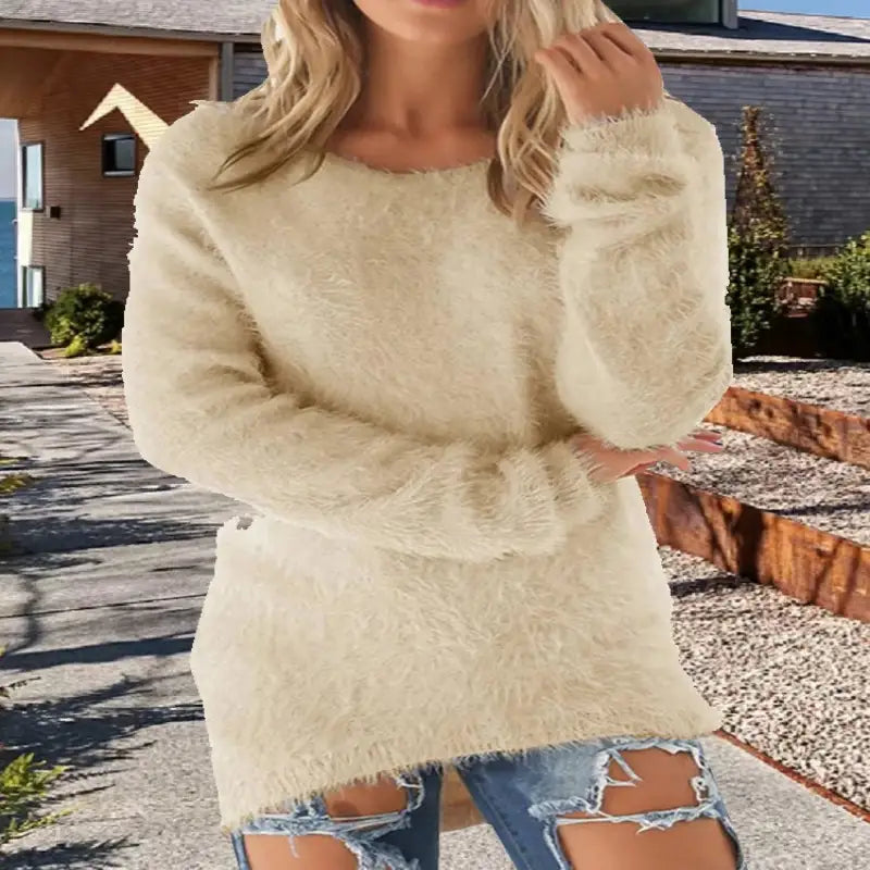 Women's Sweaters Beige Comfortable Long Sleeve O Neck Casual