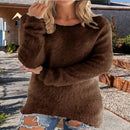 Women's Sweaters Brown Comfortable Long Sleeve O Neck Casual