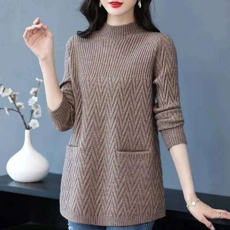 Women's Sweaters Camel Pullover  New Solid Half High Collar Thick Warm