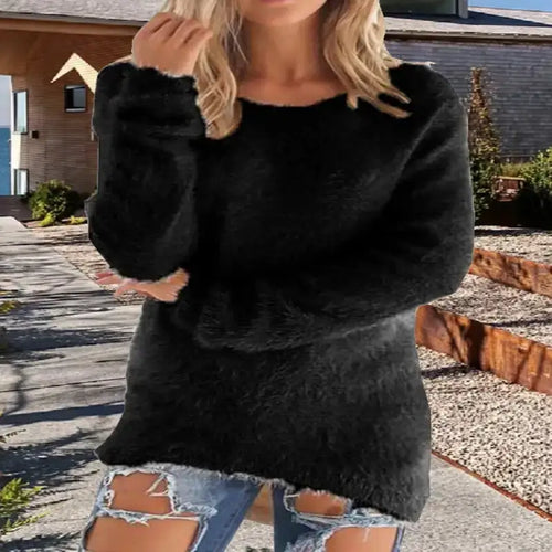 Women's Sweaters Comfortable Long Sleeve O Neck Casual Black