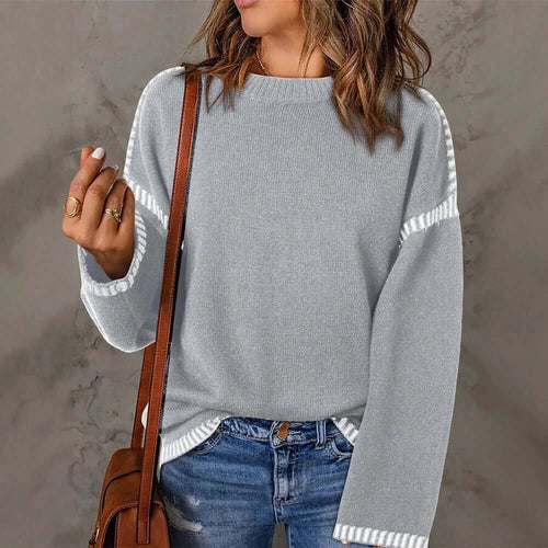 jumpers Women's Sweaters Autumn Winter 2025 Long Sleeve Round Neck Gray