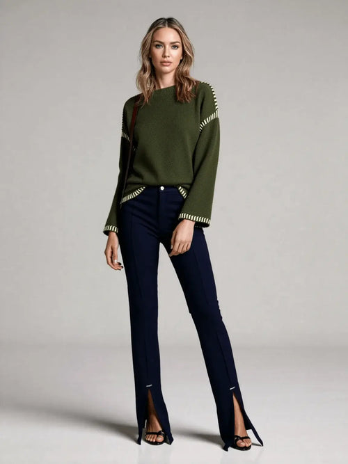 jumpers offers Women's Sweaters Autumn Winter 2025 Long Sleeve Round Neck Green