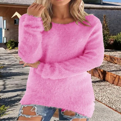 Women's Sweaters Rose Red Comfortable Long Sleeve O Neck Casual