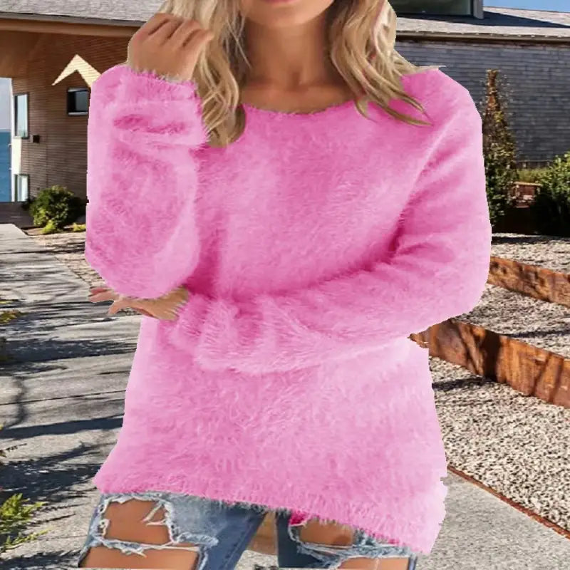 Women's Sweaters Rose Red Comfortable Long Sleeve O Neck Casual
