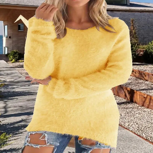 Women's Sweaters Yellow Comfortable Long Sleeve O Neck 