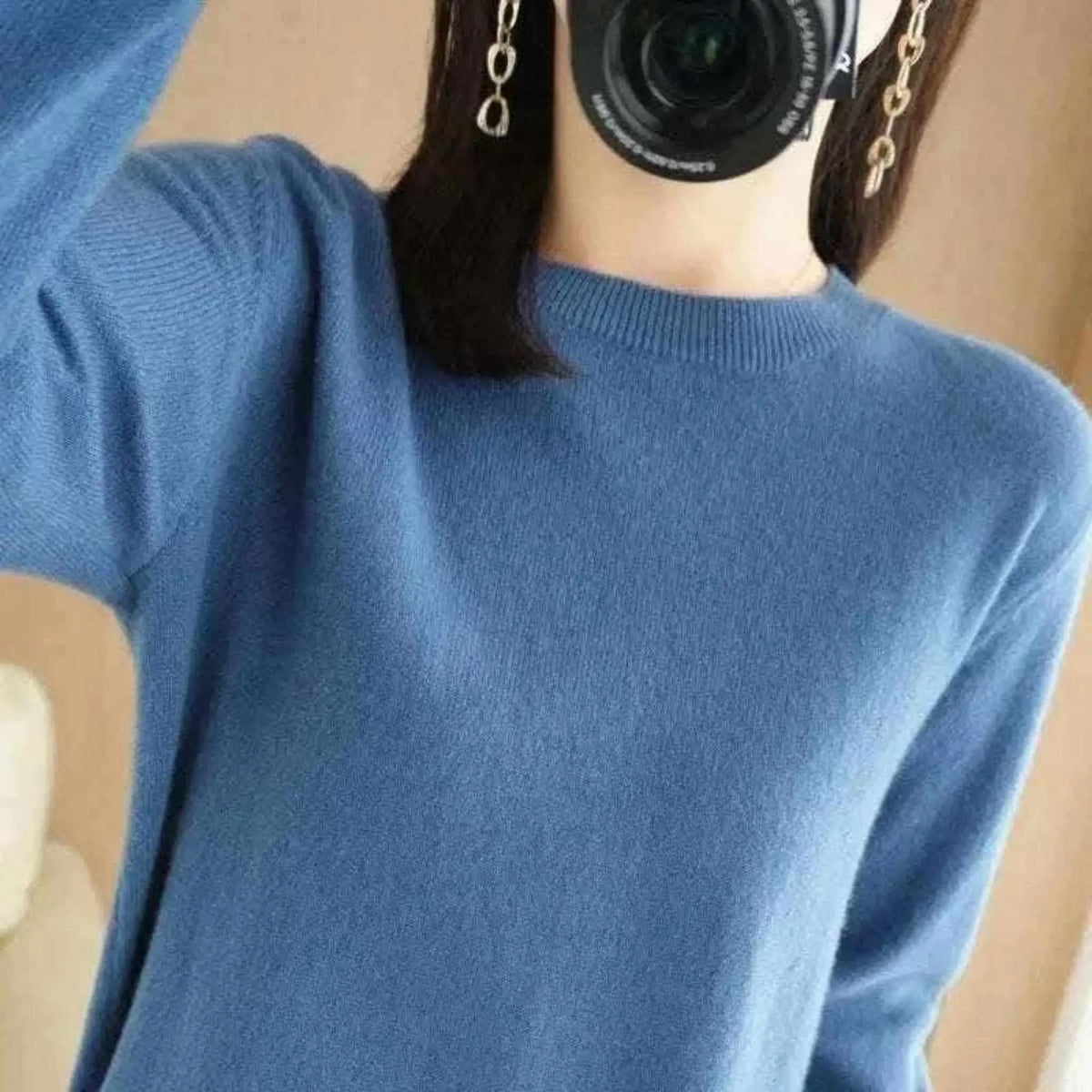 Women's Warm Sweater Round Neck Pullover Blue