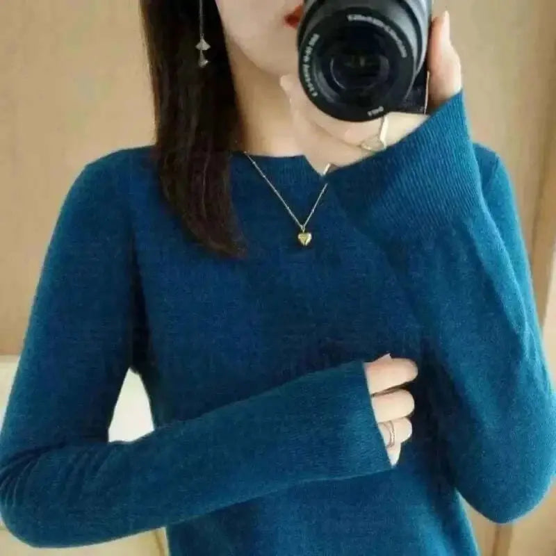 Women's Warm Sweater Round Neck Pullover Blue